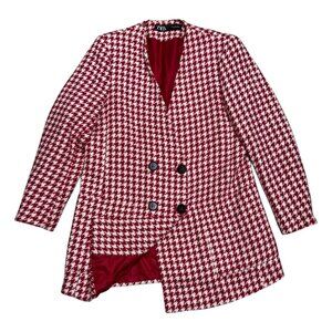 ZARA Houndstooth Blazer Red Designer Business Casual Jacket Womens Large